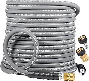 Pressure Washer Hose: 3/8 in ID, 50 ft Lg, Neoprene, Black, 3/8 in x 3/8 in Fitting Size, 4,000 psi (New Open Box)