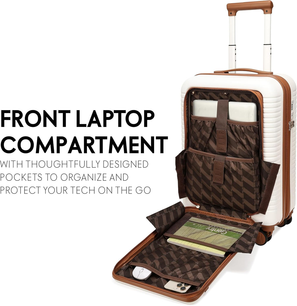 ELLE Escape Expandable Carry-on Suitcase with Front Laptop Pocket | White