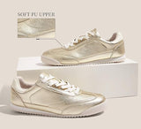 LUCKY STEP Women's Gold Fashion Sneakers Neutral Comfortable Walking Running Gym Workout Shoes Size: 7.5