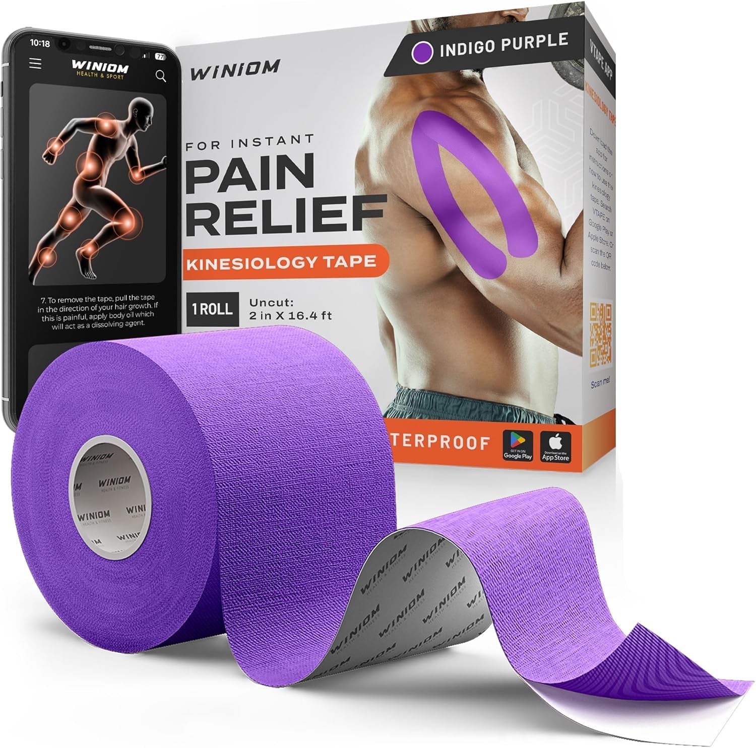 Kinesiology Tape-Incredible Support for Athletic Sports and Recovery | Uncut | 2 inch 16.4 feet Roll | Indigo Purple | 1pk