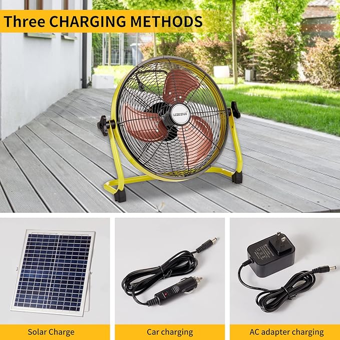 Battery Operated Solar Powered Fan, Home or Outdoor Dual-use Portable Fan, Battery Can Running 5-24 Hours, Design For Camping,Patio,Shed,Car,with USB Output For Phone (yellow) (Open Box)