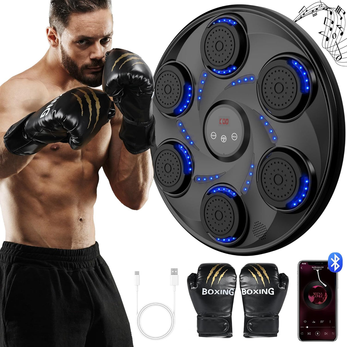 Music Boxing Machine with Boxing Gloves, Smart Bluetooth Boxing Equipment Wall Mount Electronic Boxing Machine   NEW