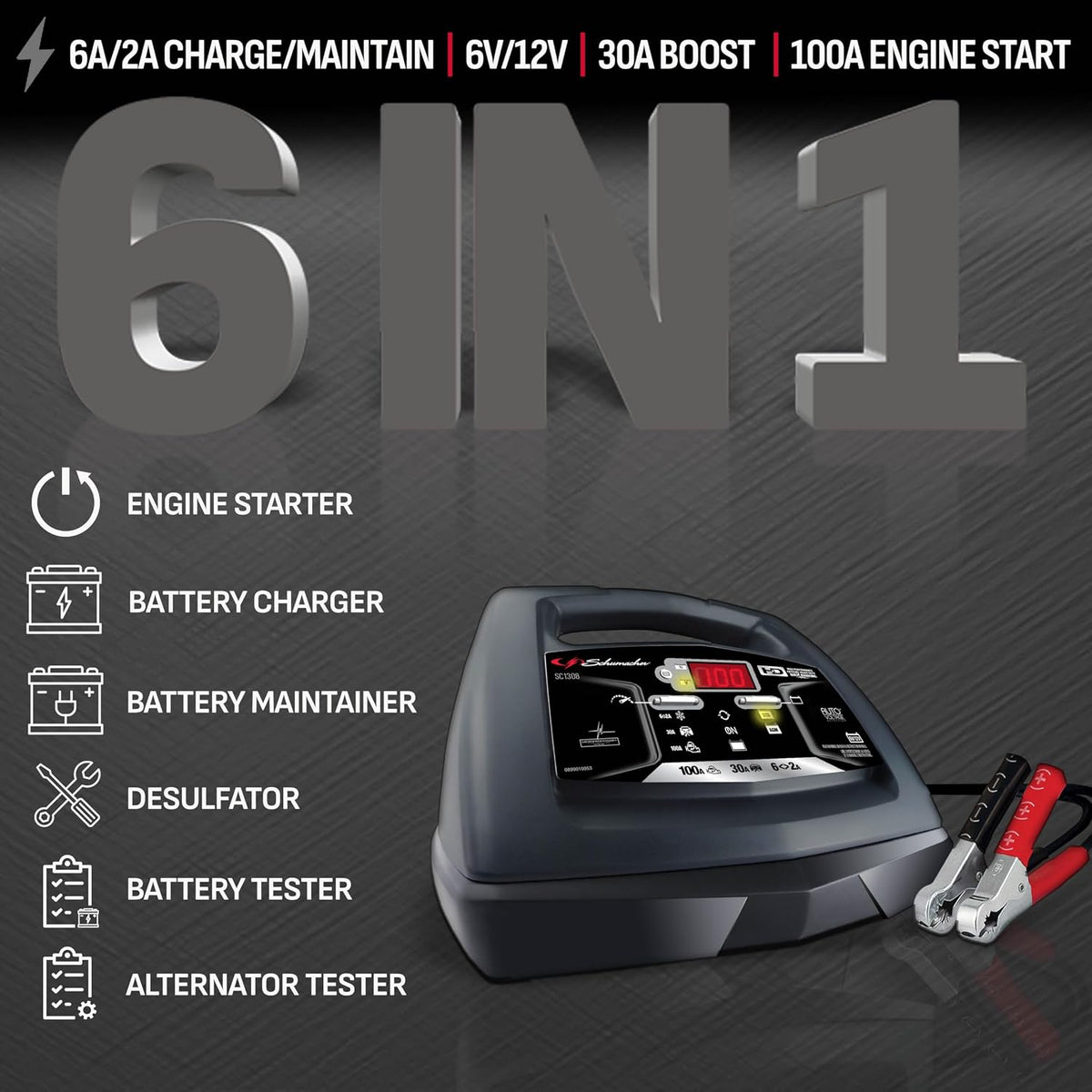Schumacher Electric 6A Car Battery Charger and 100A Engine Starter, #SC1308L