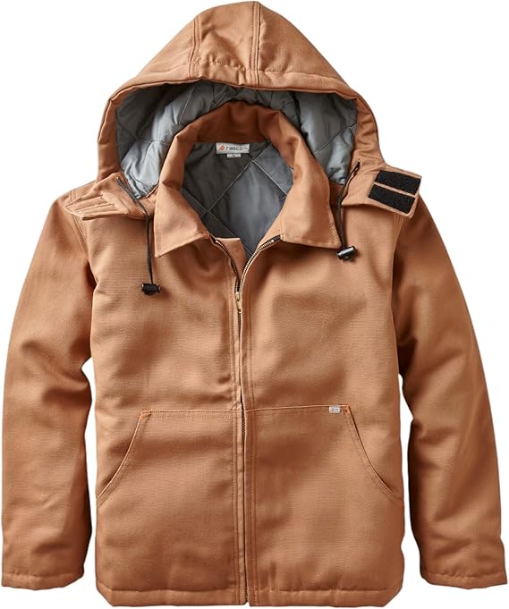 Rasco FR Men's Duck Hooded Jacket, Designed in the USA, Removable Hood, Front Pouch Pockets, CAT 3, NFPA 2112 -Large