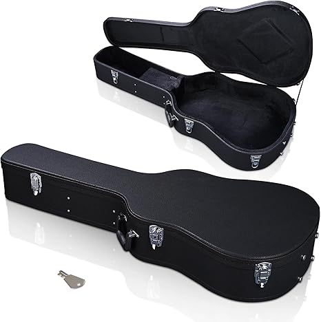 41 Inch Acoustic Guitar Hard Case Wooden Guitar Case Hard Shell for Acoustic Carrying Case with 2 Lock Latch Key, Black