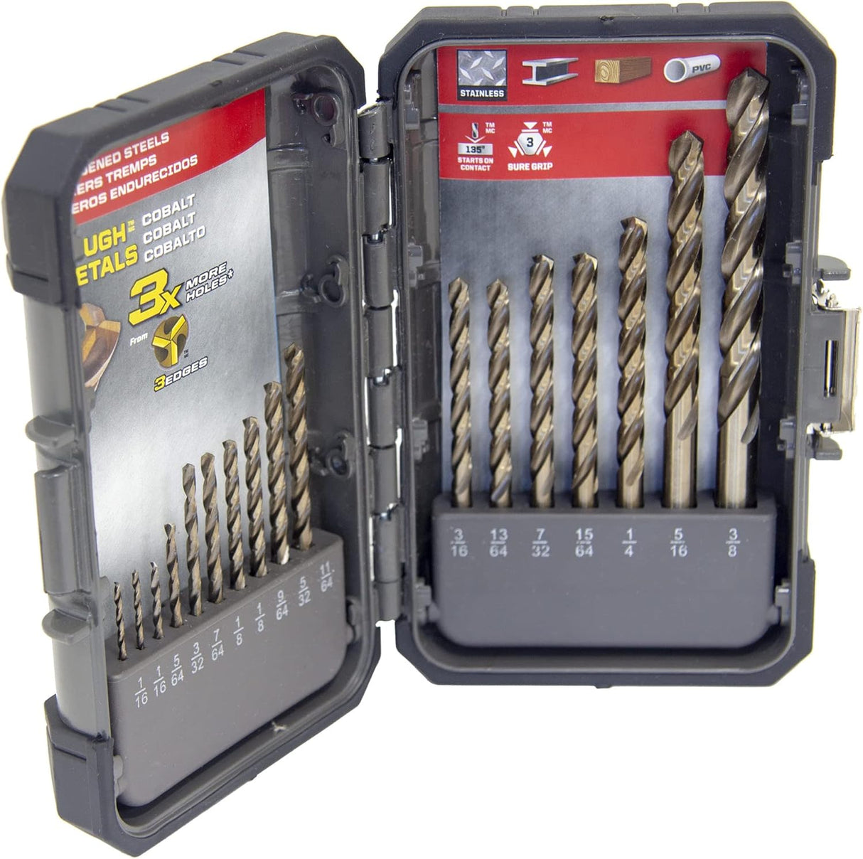 Mibro 492261 (17-Piece) Cobalt Steel Tri-Bore Drill Bit Set with 135° Split-Point Tip