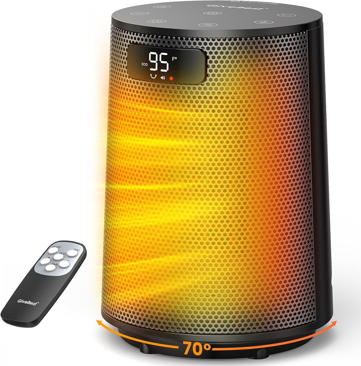 GiveBest Space Heater  Indoor Use with Thermostat and Remote, 70°Oscillation, Digital Display, 12H Timer, 1500W PTC Ceramic