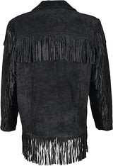 Vipzi Men’s Western Suede Fringe Jacket – Black - Size Large