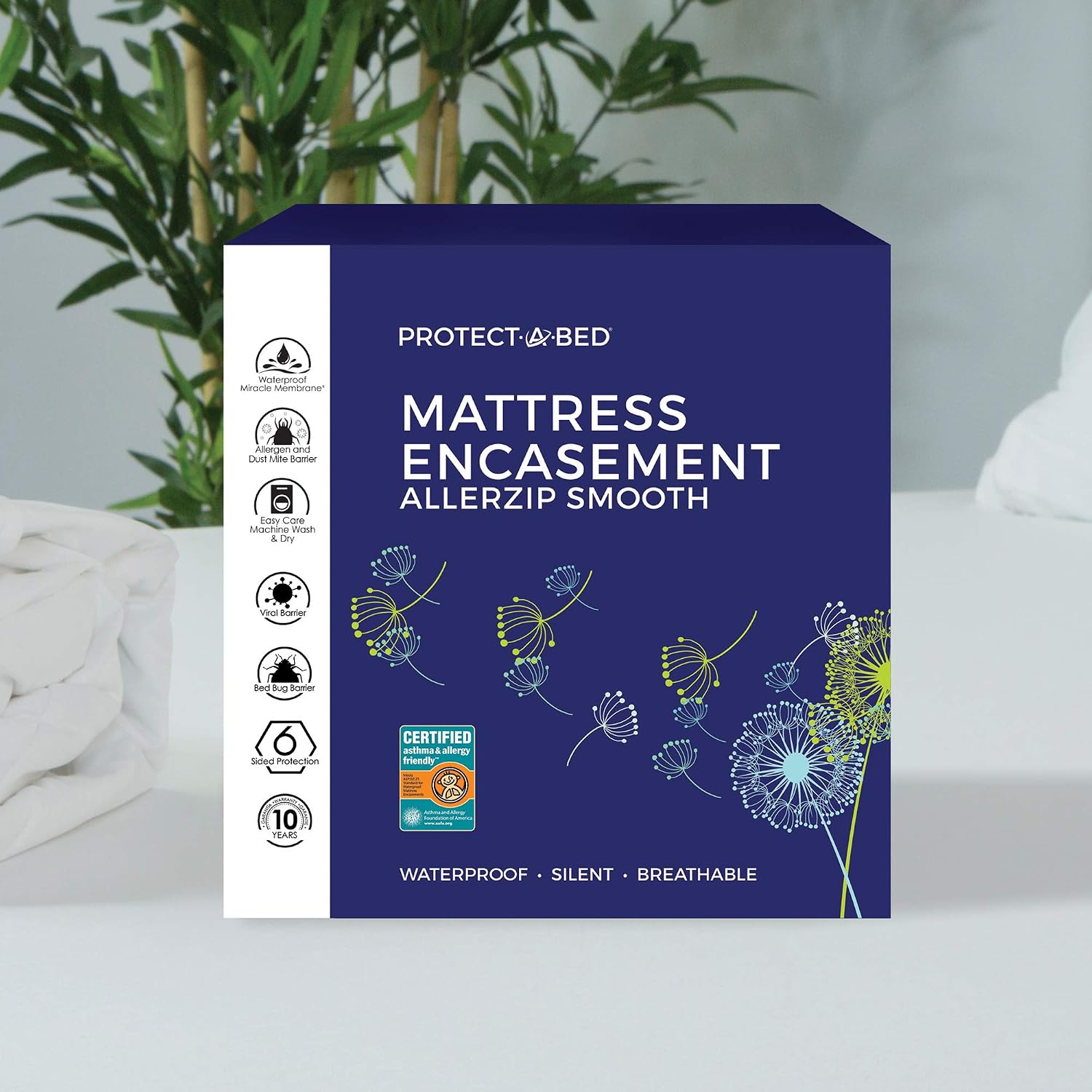 Protect-A-Bed AllerZip Smooth Mattress Protector Machine Washable, Twin, 7-12 Inches