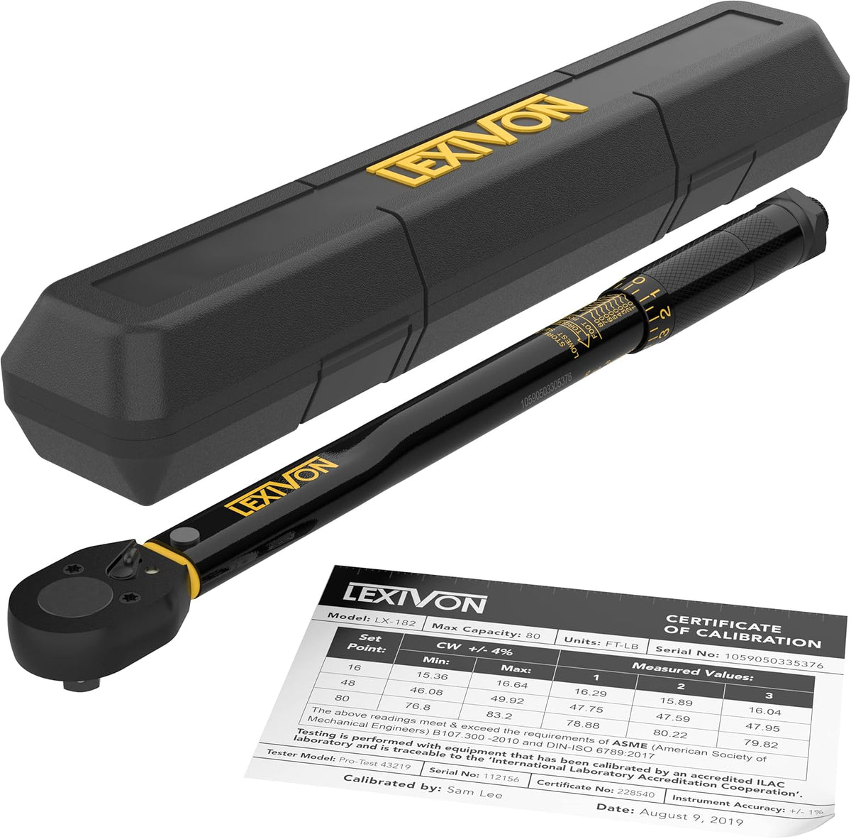 LEXIVON - 3/8-Inch Drive Click Torque Wrench 10~80 Ft-Lb/13.6~108.5 Nm - Model: LX-182