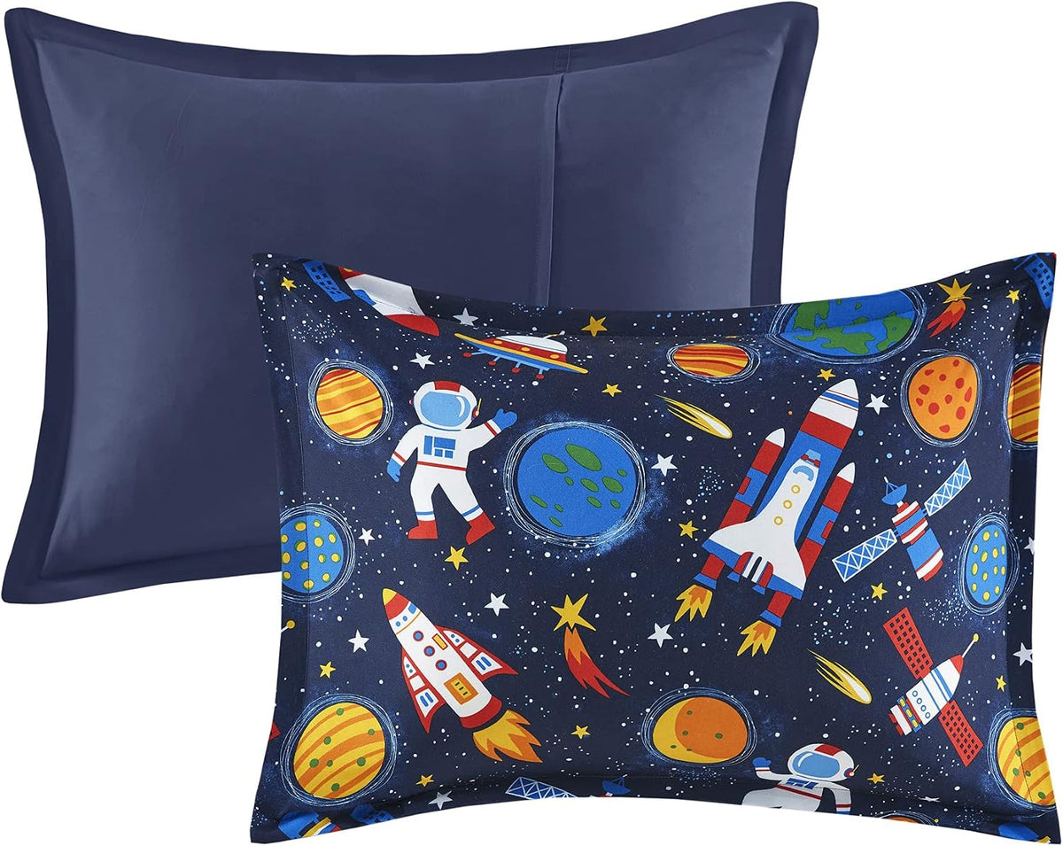 Intelligent Design Kids Space Rocket Ships Navy Queen Comforter Set, 4pc