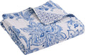 Levtex Home - Bennett - Quilted Throw - 50x60in. - Floral Paisley - Blue and White - Reversible Pattern - Cotton