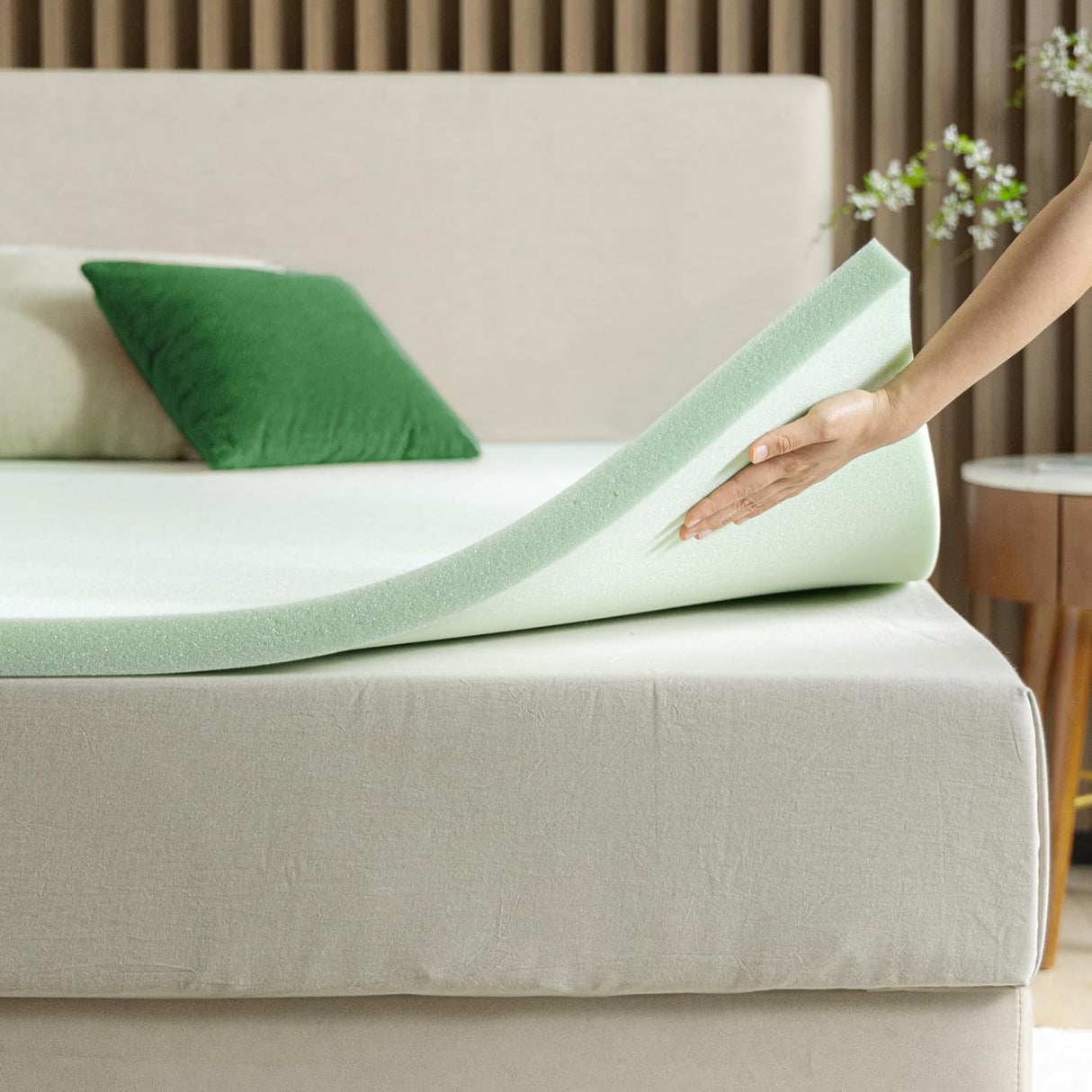 ZINUS 1 Inch Green Tea Memory Foam Mattress Topper, Smaller, More Convenient Wonder Box Packaging, Pressure-Relieving Layers, CertiPUR-US Certified, Full