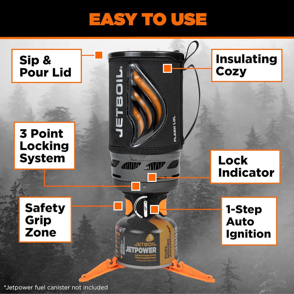 Jetboil Flash 1.0L Fast Boil Stove for Camping and Backpacking, Carbon
