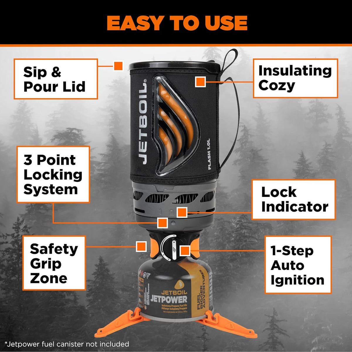 Jetboil Flash 1.0L Fast Boil Stove for Camping and Backpacking, Carbon