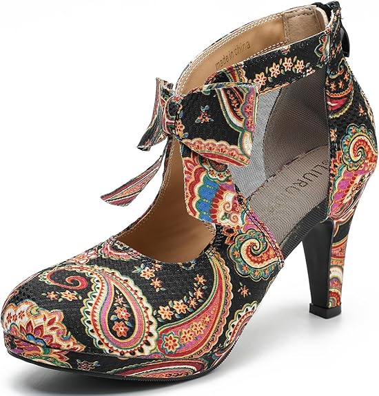 LIURUIJIA Women's Platform High Heels Bow Pumps Cutout Mesh Panel Wedding Work Party Dress Shoes Size: 9.5