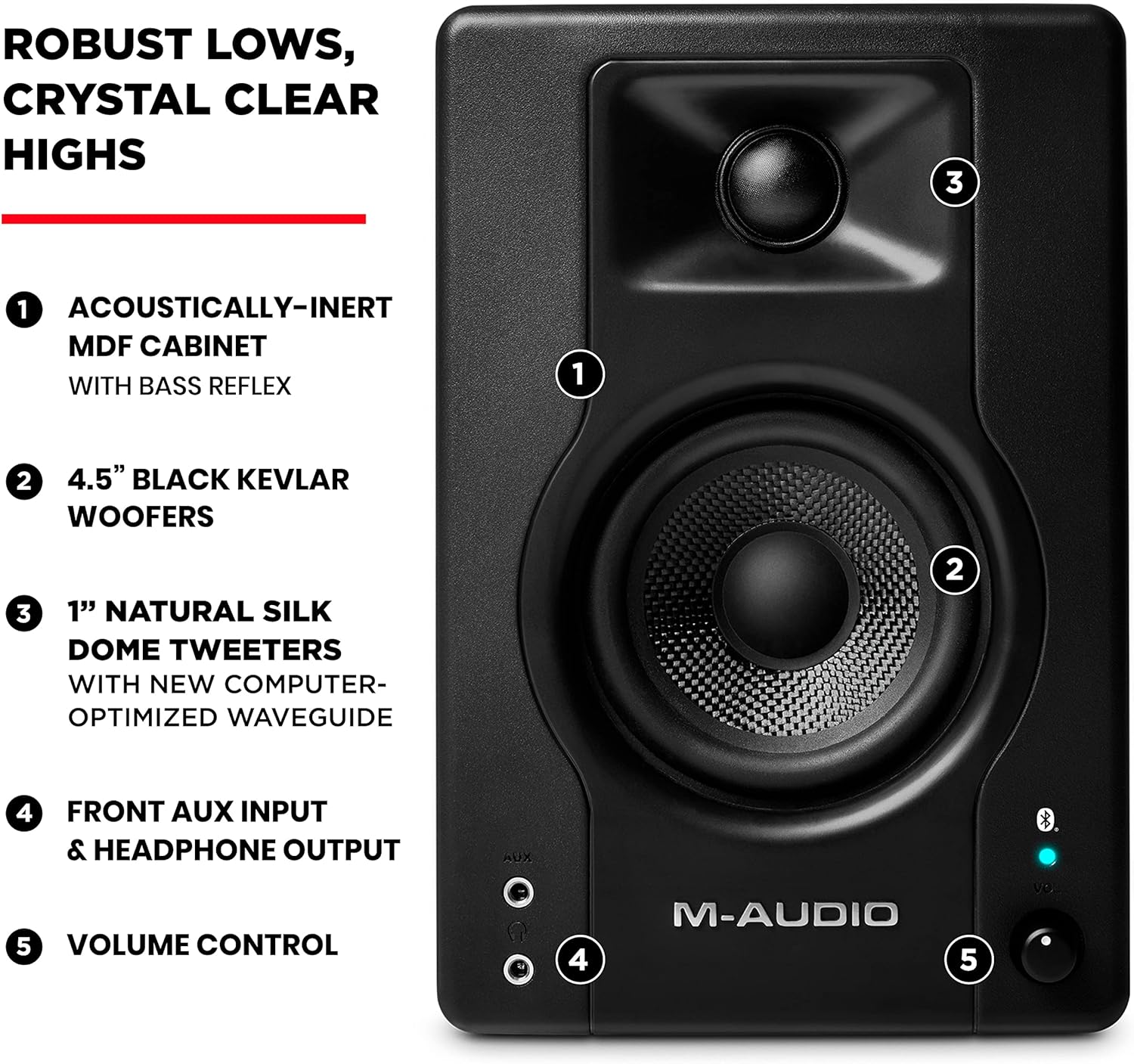 M-AUDIO BX4BT Pair 4.5" Wireless Bluetooth Studio Monitors and PC Speakers for Recording and Multimedia with Music Production Software