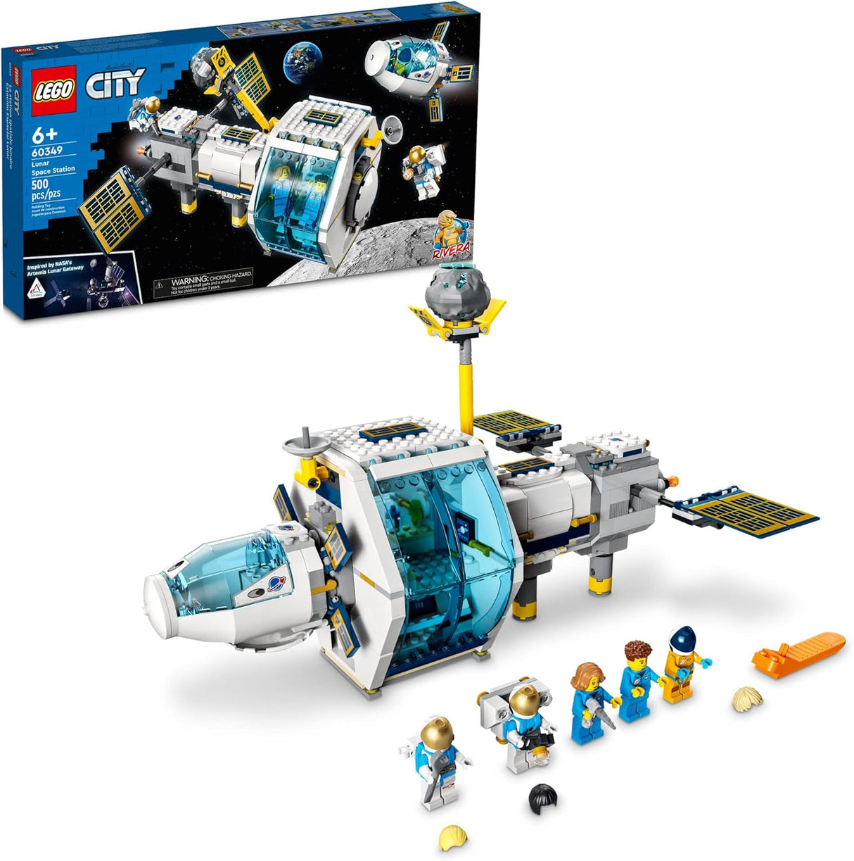 LEGO City Lunar Space Station, 60349 NASA Inspired Building Toy, Model Set with Docking Capsule, Labs and 5 Astronaut Minifigures