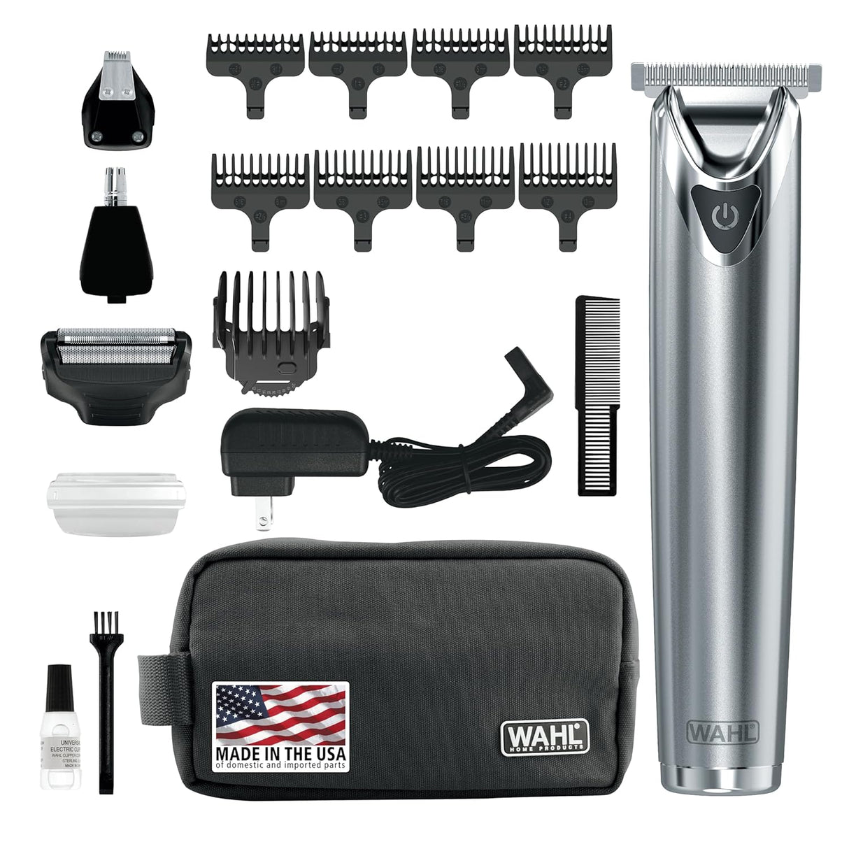 Wahl USA Stainless Steel Lithium Ion 2.0+ Beard Trimmer for Men - Electric Shaver & Nose Ear Trimmer - Rechargeable All in One Men's Grooming Kit - Model 9864SS (NEW, OPEN BOX)