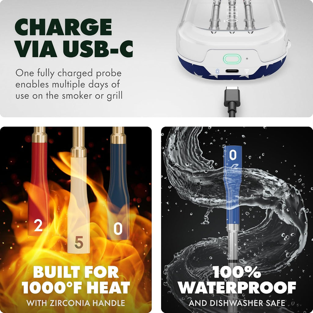 CHEF iQ Sense | USA 250 Limited Edition | Blue Red White Smart Wireless Meat Thermometer | 3 Ultra-Thin Probes | WiFi Unlimited Range | 1000°F Safe | BBQ, Grill, Oven, Smoker