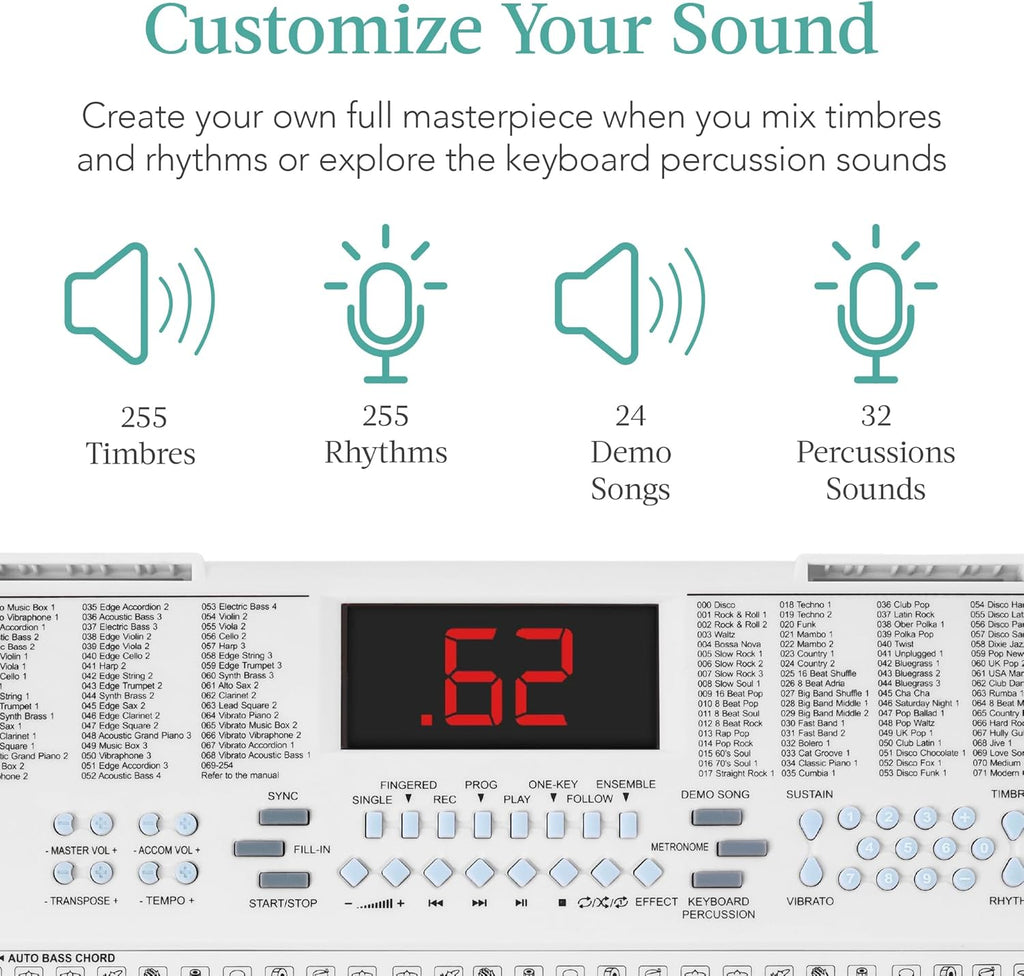 Best Choice Products - 61-Key Beginners Electronic Keyboard Piano Set w/ 3 Modes, Microphone - White