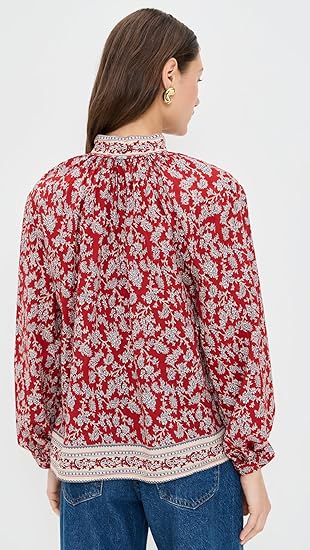 Madewell Women's Shirred Popover Top in Paisley Print - Ground Madder - Size: XL