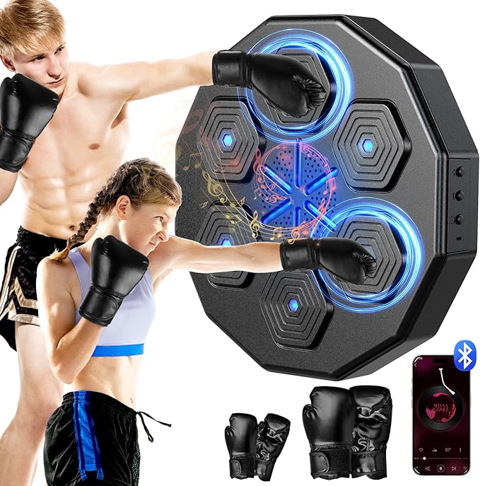 2024 Music Boxing Machine with Boxing Gloves, Smart Upgraded Bluetooth Boxing Machine Wall Mounted, Home Boxing Music Workout Equipment for Adults & Kids