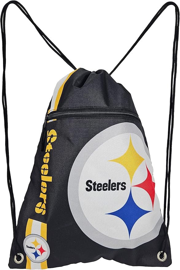 FOCO Pittsburgh Steelers Big Logo Drawstring Backpack with Zippered Pocket – Limited Edition Steelers Bag – NFL Gear – Show Your Team Spirit with Officially Licensed Steelers Fan Gear