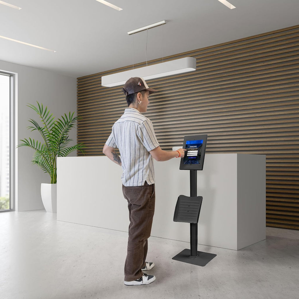 MOUNT-IT! Anti-Theft iPad Tablet Floor Stand Kiosk - Literature Holder - Black - MI-3770B_G10