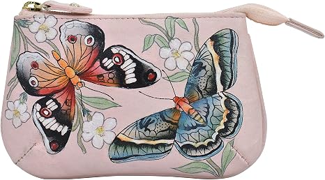 Anuschka Women’s Leather Coin Purse – Hand-Painted Genuine Leather Coin Purse with Secure Closure - 1107, Butterfly Melody