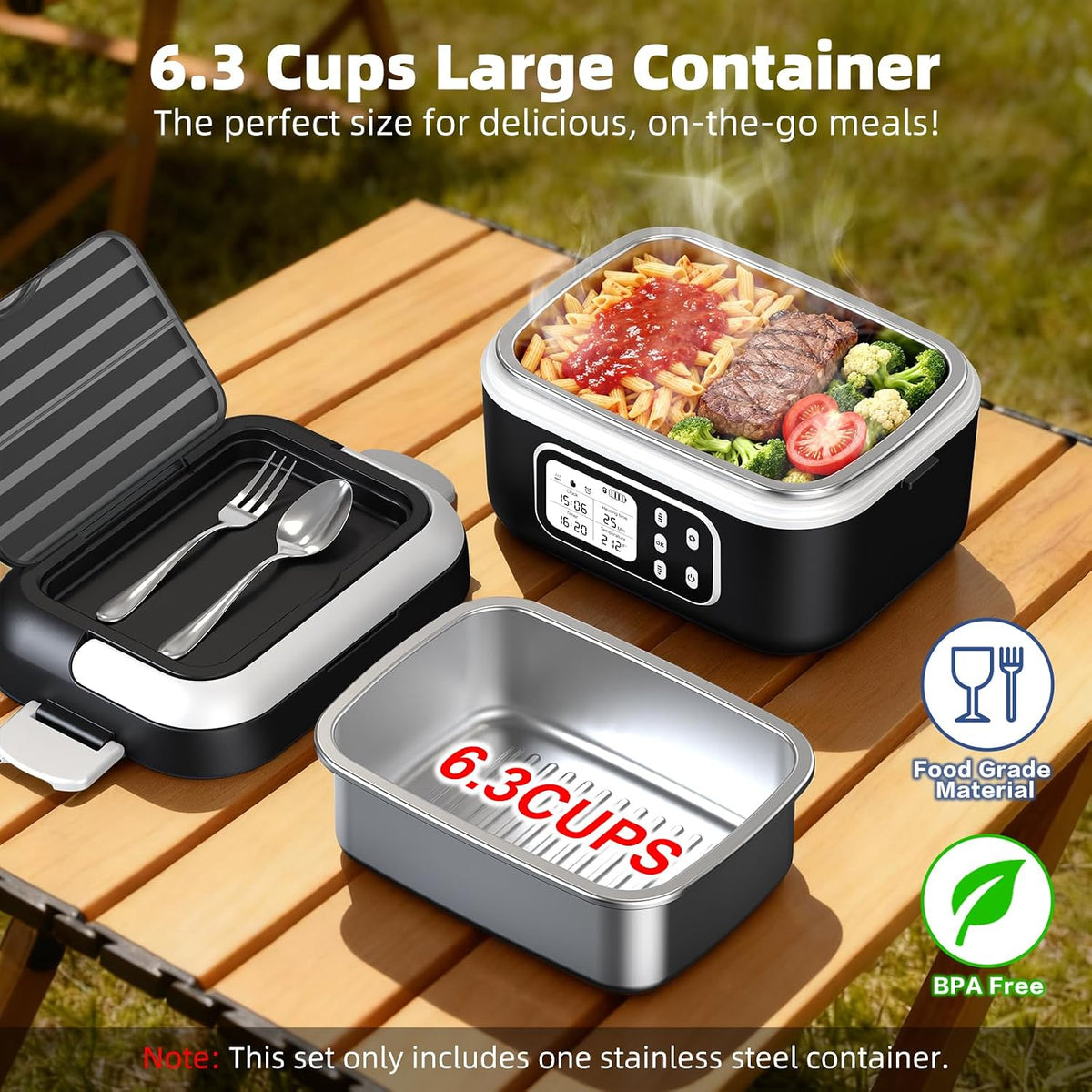 Rhudaky Cordless Heated Lunch Box for Men, 6.3 Cup 100W Electric Lunch Box Food Warmer with 27000mAh Battery for Self Heating
