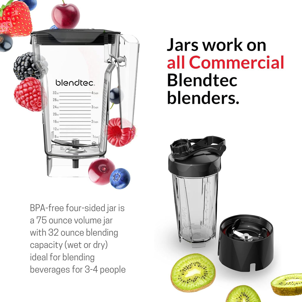 Blendtec Total Classic Original Blender and 75 oz FourSide Blender Jar - Kitchen Blender Bundle - Black