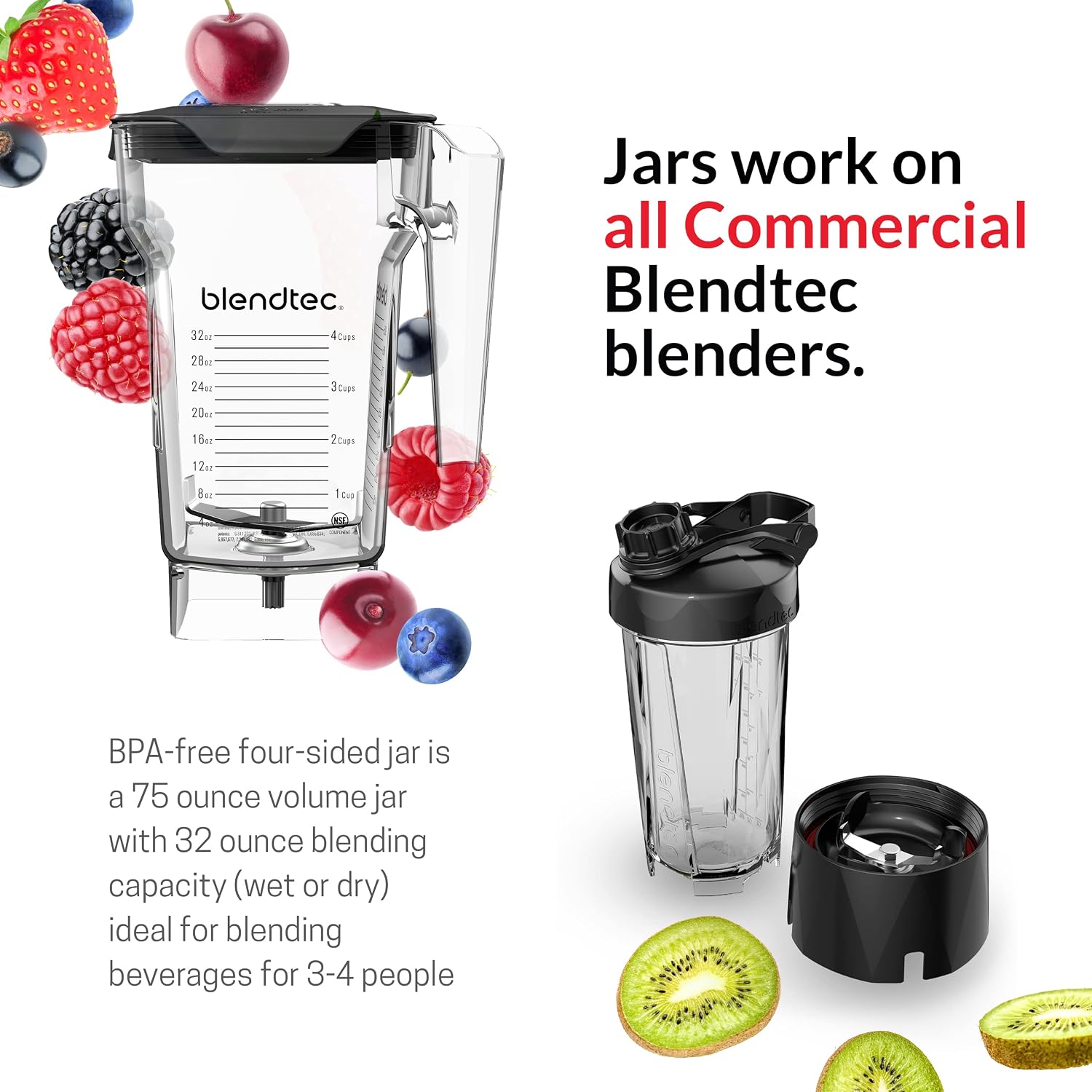 Blendtec Total Classic Original Blender and 75 oz FourSide Blender Jar - Kitchen Blender Bundle - Black