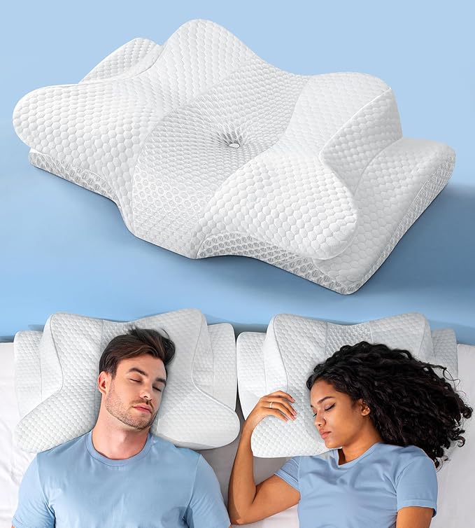 Emircey Cervical Neck Pillow for Sleeping, Adjustable Ergonomic Pillow for Pain Relief, Odorless Memory Foam Pillows for Side Back Stomach Sleeper