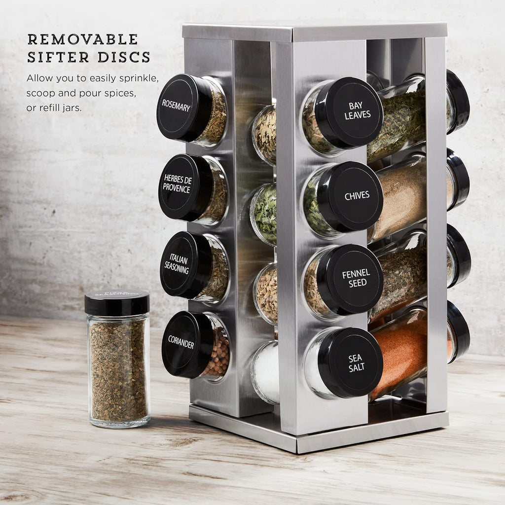 Kamenstein 16 Jar Heritage Revolving Countertop Spice Rack Organizer with Spices