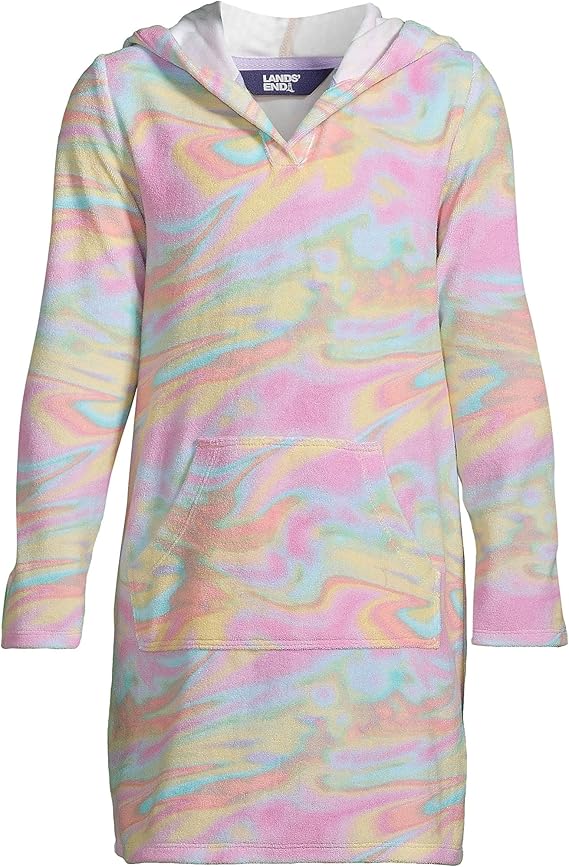 Lands' End G Terry Kangaroo Cover Up Wild Blossom Multi Swirl Kids X-Large  (14-16)