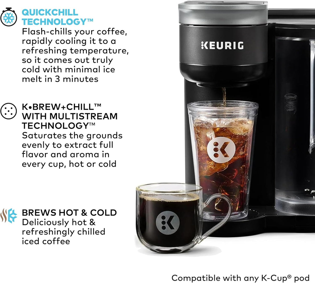 Keurig K-Brew+Chill Iced or Hot Single-Serve K-Cup Coffee Maker with MultiStream and QuickChill Technology, 70oz.