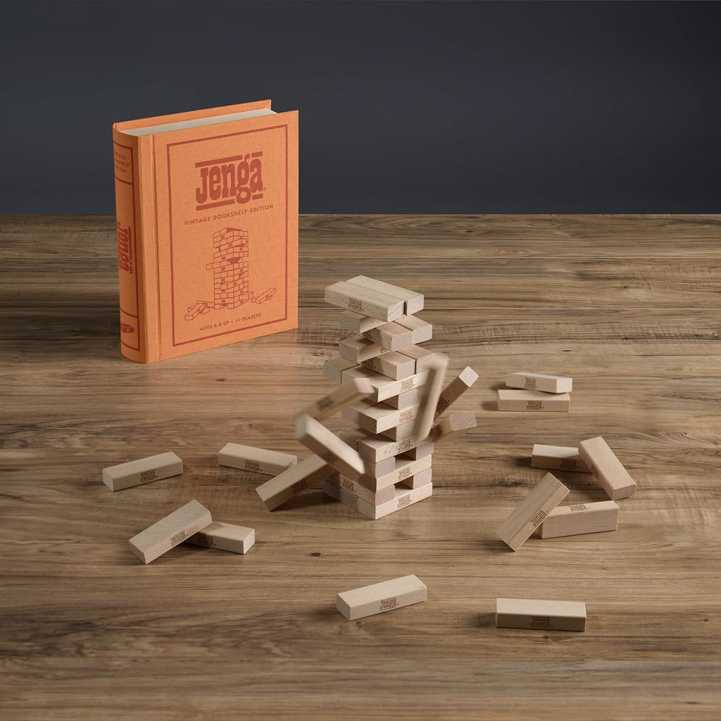 WS Game Company Jenga Vintage Bookshelf Edition Wood Block Stacking Game