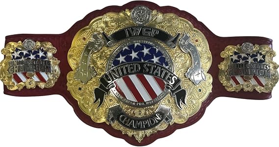 IWGP United States Championship Replica Belt, 4MM Brass Plates, Red Leather Strap, Adult Size Adjustable, Professional Wrestling Collectible Title