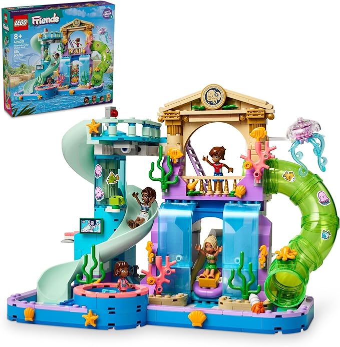 LEGO Friends Heartlake City Water Park Summer Toy Building Set for Kids, Creative Play for Girls and Boys Ages 8 Years and Up, Includes 3 Mini Dolls, a Micro Doll, 3 Water Slides and Whirlpool, 42630(New Open Box)