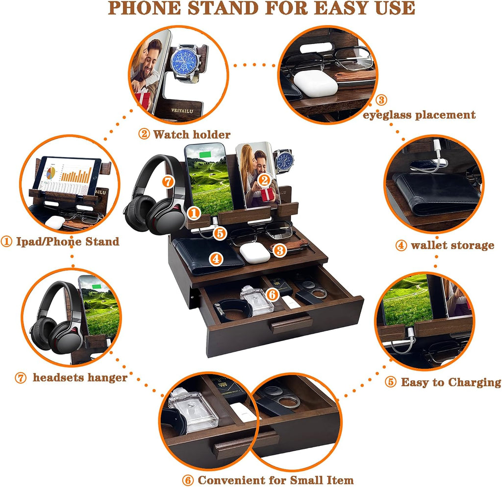 VEIYAILU - Wood Phone Docking Station, Deep Walnut