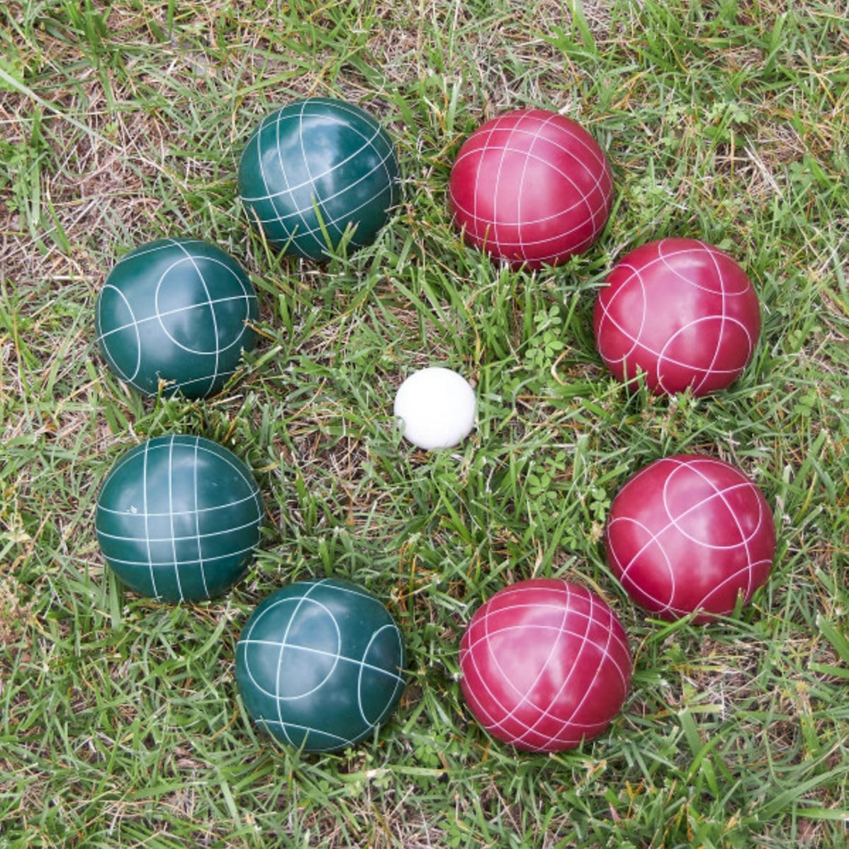 Trademark Games Bocce Ball Set Regulation Size - Lawn Game for Backyard or Beach - Includes Red and Green Bocce Balls, Pallino, and Carrying Case