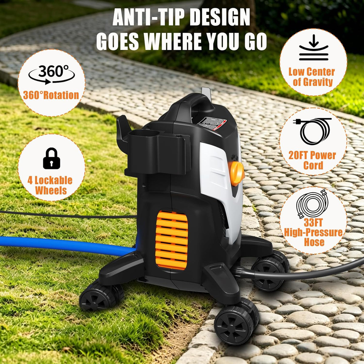 Electric Pressure Washer 4500PSI 2.8 GPM with Anti-Tipping Technology