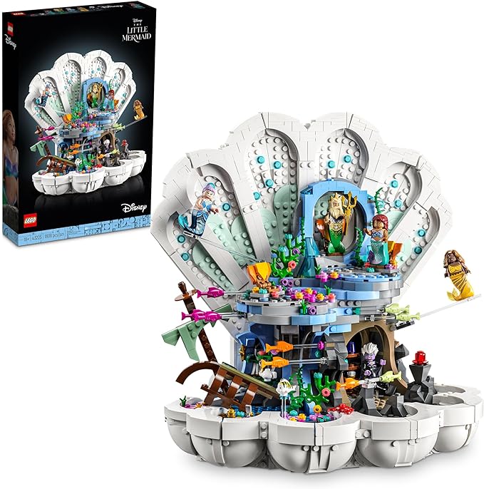 LEGO Disney Princess The Little Mermaid Royal Clamshell 43225 Collectible Adult Building Set, Gift for Princess Movie Fans Ages 18 and Up, Featuring Ariel, Ursula, King Triton, Sebastian and Flounder( New Open Box)