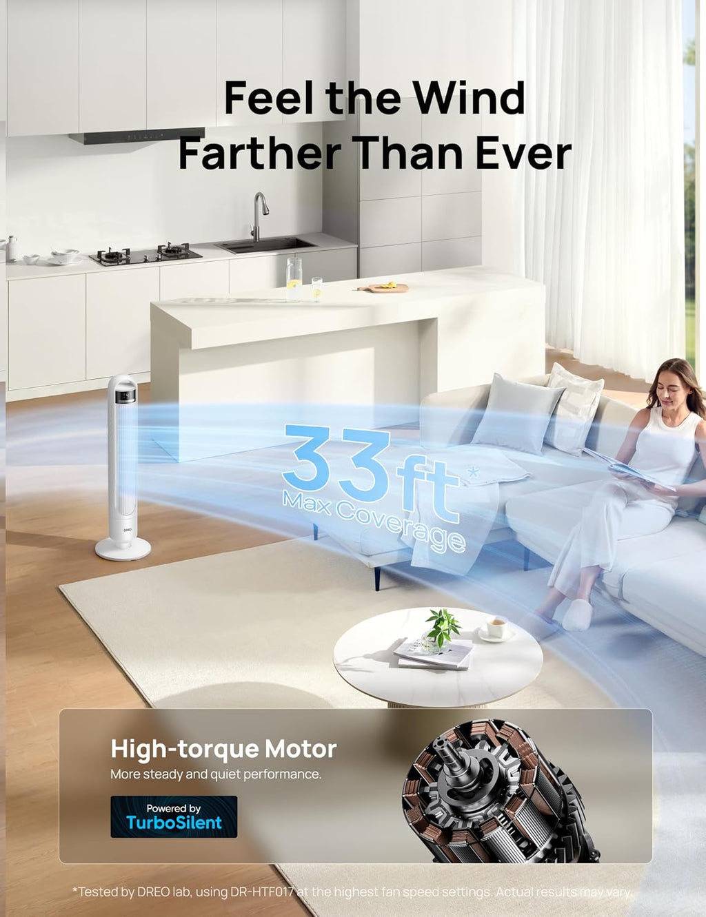 DREO Tower Fan, 4 Speeds, 3 Modes Standing Fans for Room, White