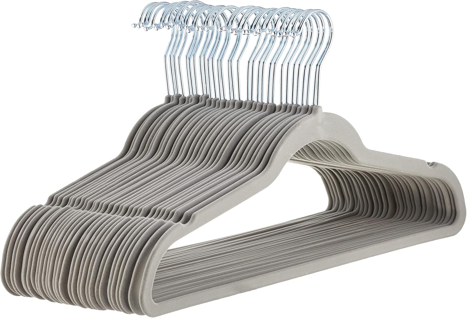 Slim Velvet Non-Slip Space Saving Suit Clothes Hangers, Sturdy Metal, Gray/Silver, 30-Pack