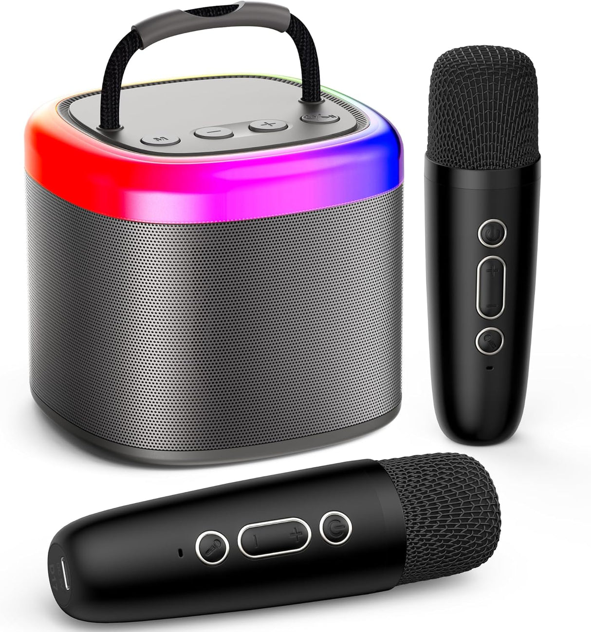JYX Mini Karaoke Machine for Kids, Portable Bluetooth Karaoke Speaker Unpowered Cabinets with 2 Wireless Microphones and Party Lights and Adults, Birthday Gifts for Girls Boys Family Party (Dark Gray)