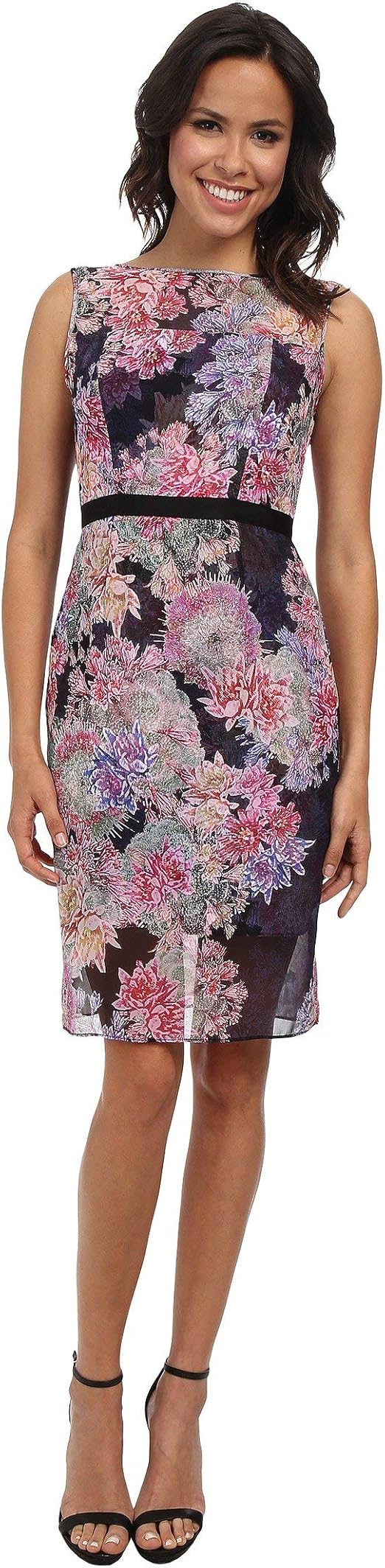Adrianna Papell Women's Sleeveless Printed Illusion Sheath Dress Size 16