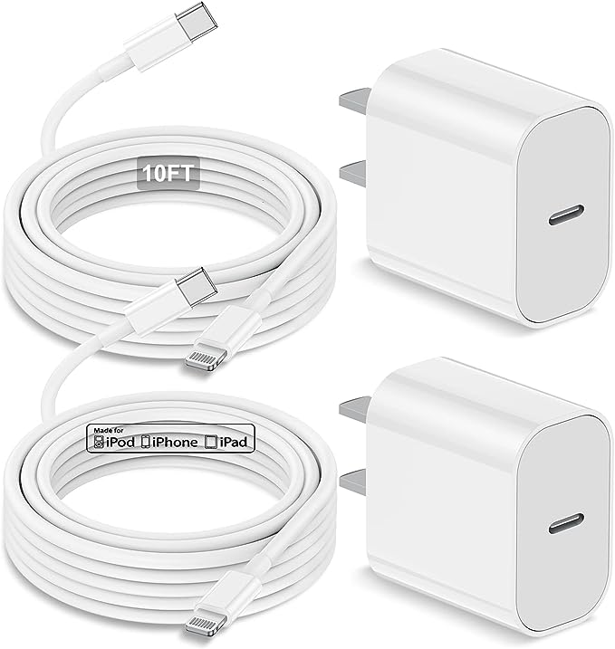 [2Pack]iPhone14 13 12 Fast Charger, [Apple MFi Certified]10 ft long Type C to Lightning Cable Fast Charging, 20W USB C Charger Block for iPhone14 Pro Max/13/12Pro Max/11/11Pro Max/XS/XR/X/8Plus,iPad