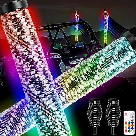 AUDEXEN New Upgraded 2FT RGB Whip Lights with Anti-Fracture Spring Base, Spiral Led Whip Light with App and Remote Control for Jeep UTV ATV Off-Road RZR Polaris Truck Car 4X4 Sand Buggy Dune (2 Pack) (NEW)